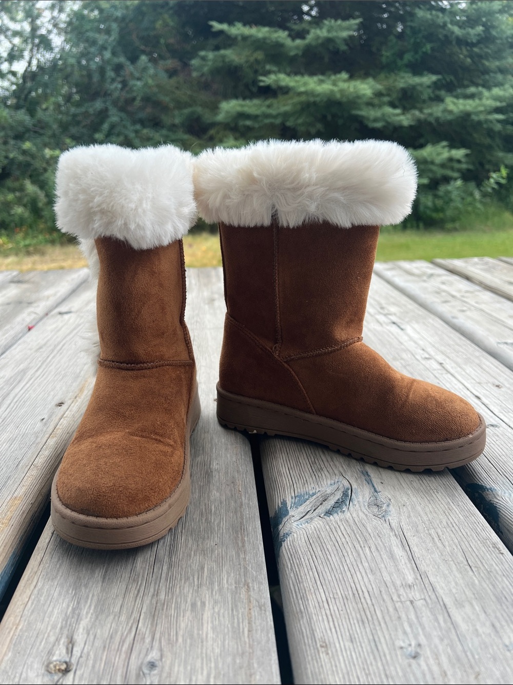 Kids Brown Faux-Fur Winter Boots